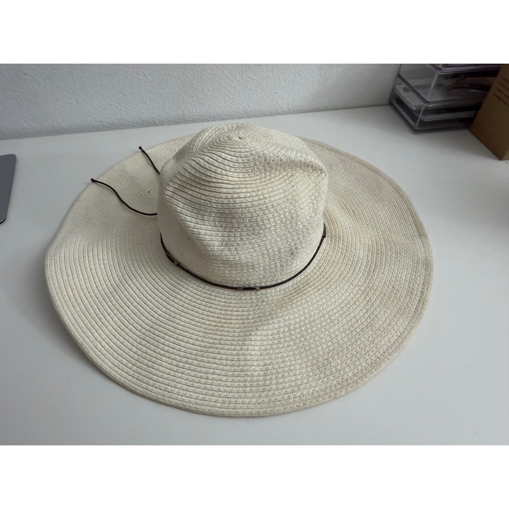 Woven Wide Brim Floppy Sun Hat White Straw Beach Summer Hat FG171277 M/L